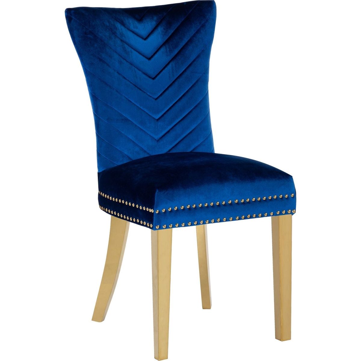 Eva 2 Piece Gold Legs Dining Chairs Finished with Velvet Fabric in Blue