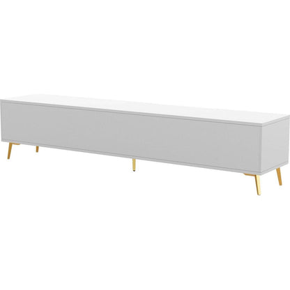 Modern TV Stand with 5 Champagne legs - Durable, stylish, spacious, versatile storage TVS up to 77" (White)