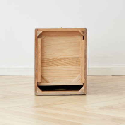 Solid Oak Bedside Table Storage Cabinet for Living Room - Free-Standing Corner Cabinets Storage Table-Four Drawers