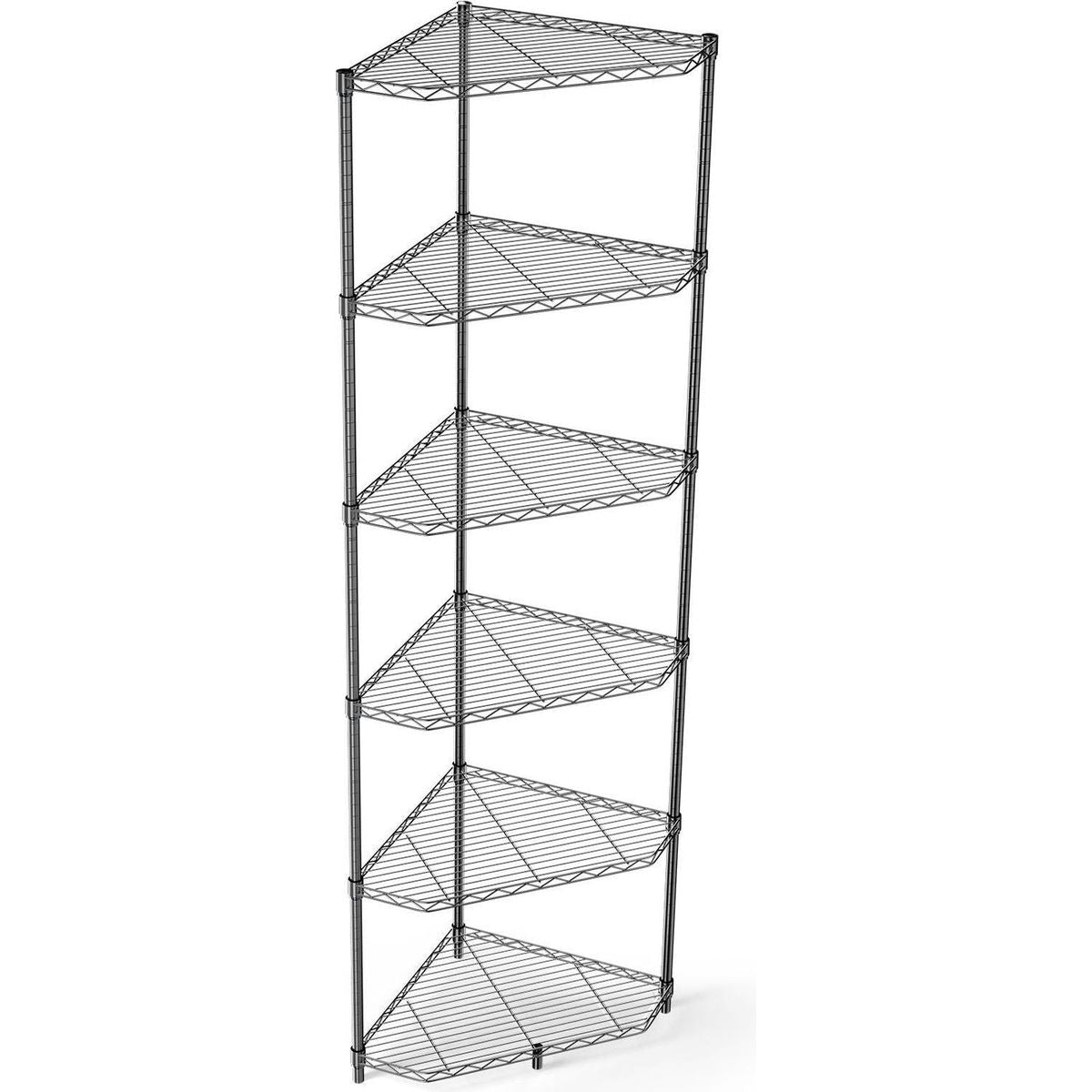6 Tier Shelf Corner Wire Shelf Rack Pentagonal Shelves Adjustable Metal Heavy Duty Free Standing Corner Storage Display Chrome Rack for Bathroom, Living Room, Kitchen - Black