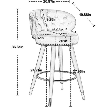 Counter Height Bar Stools Set of 2 for Kitchen Counter Solid Wood Legs with a fixed height of 360 degrees
