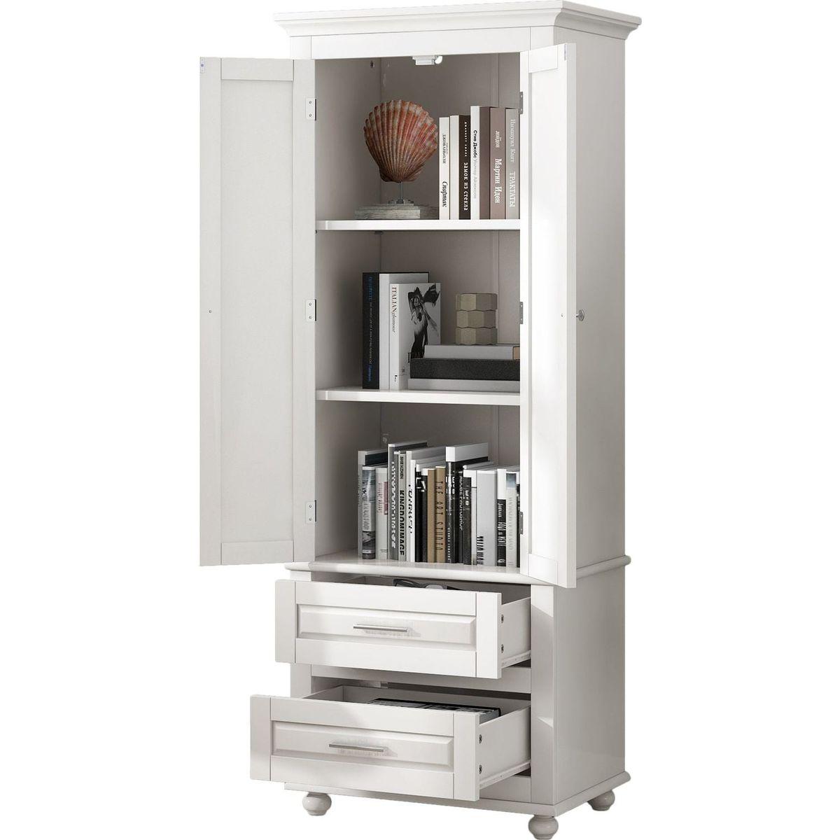 Tall Storage Cabinet with Two Drawers for Bathroom/Office, White