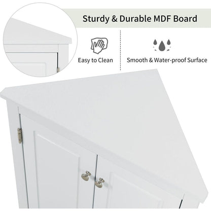 White Triangle Bathroom Storage Cabinet with Adjustable Shelves, Freestanding Floor Cabinet for Home Kitchen