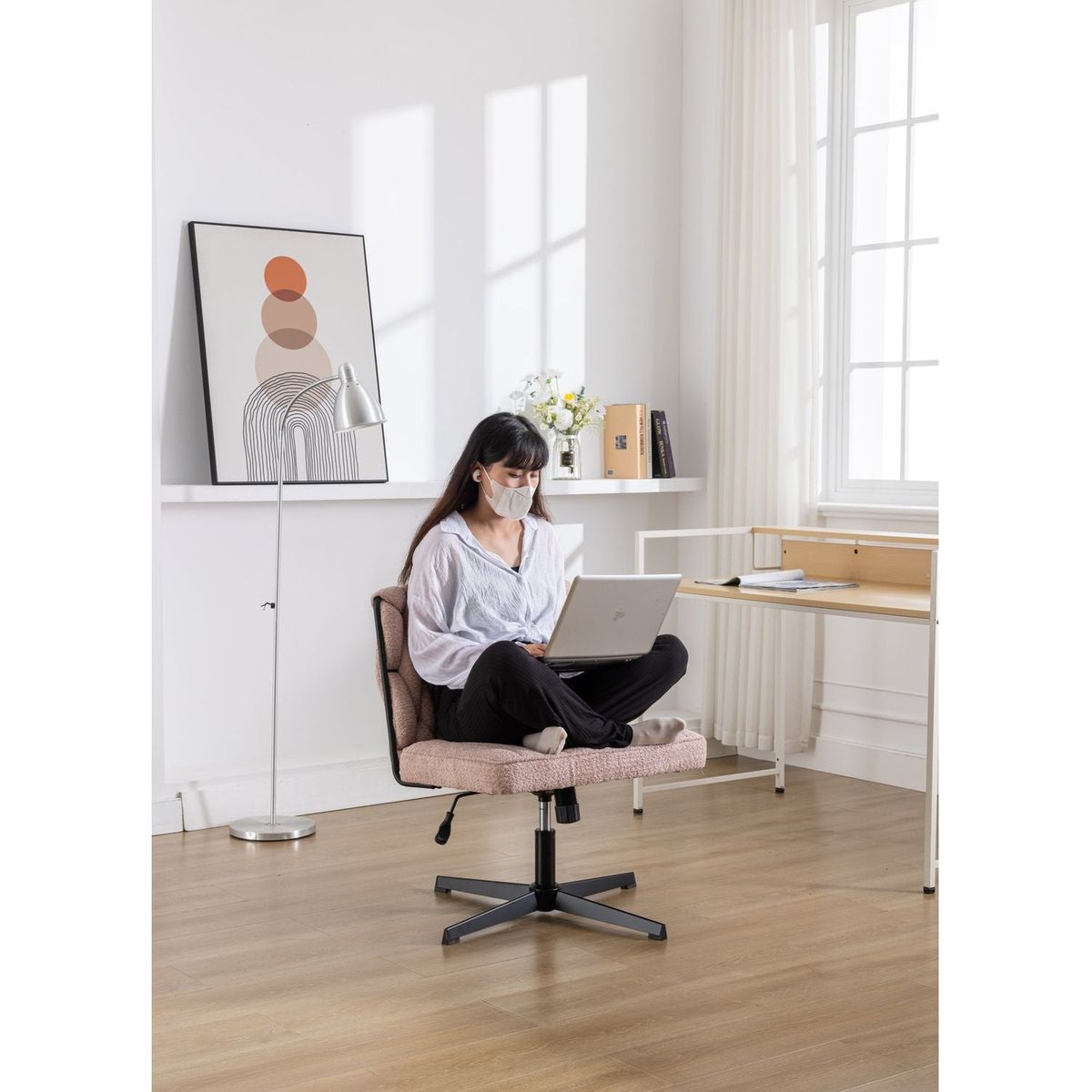 Armless Office Desk Chair No Wheels