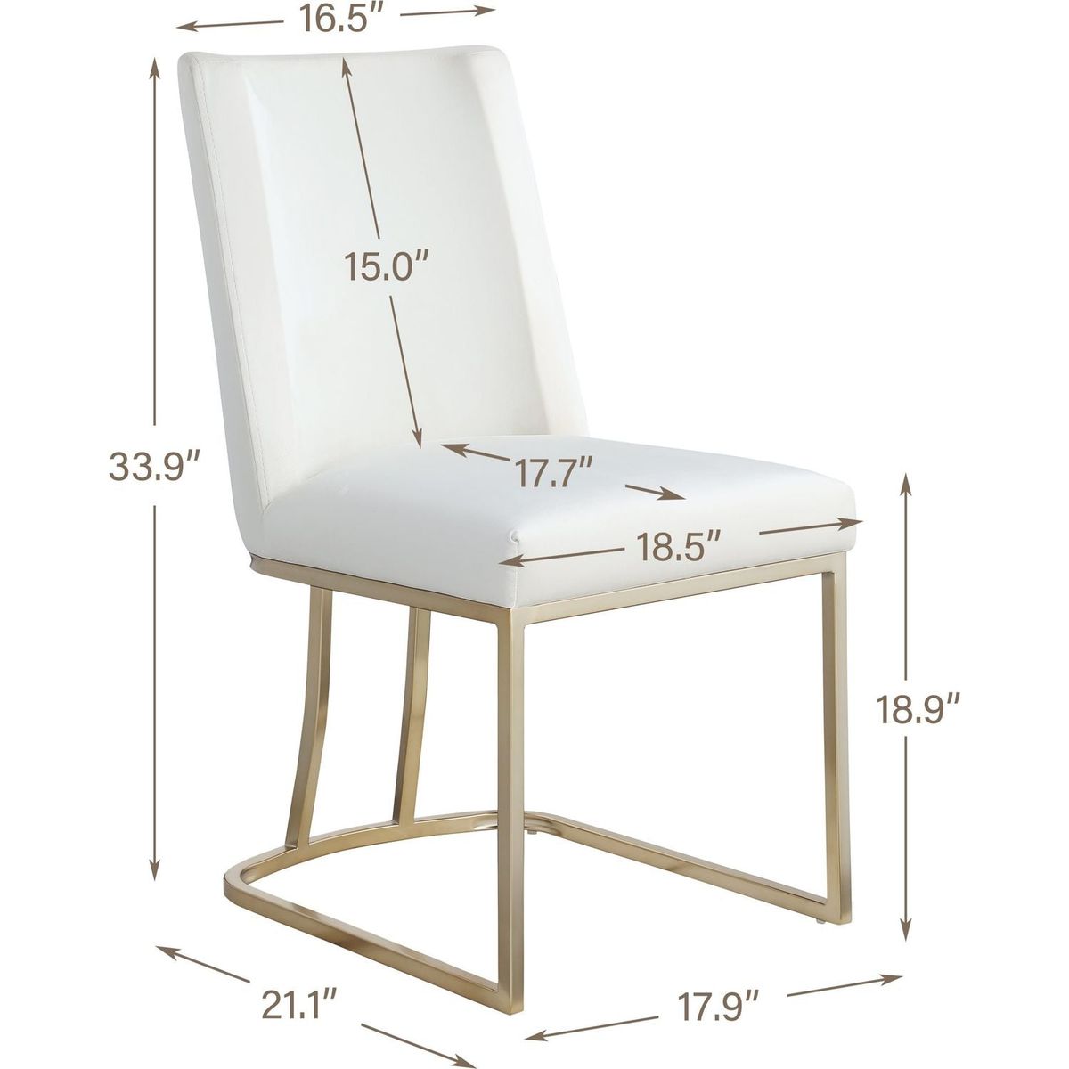 Dining Chairs, Velvet Upolstered Side Chair, Gold Metal Legs (Set of 2) - White