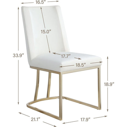 Dining Chairs, Velvet Upolstered Side Chair, Gold Metal Legs (Set of 2) - White