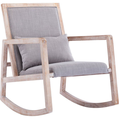 Solid wood linen fabric antique white wash painting rocking chair with removable lumbar pillow