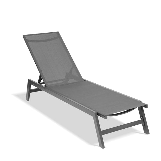 Outdoor Chaise Lounge Chair, Five-Position Adjustable Aluminum Recliner, All Weather For Patio, Beach, Yard, Pool (Grey Frame/Dark Grey Fabric)