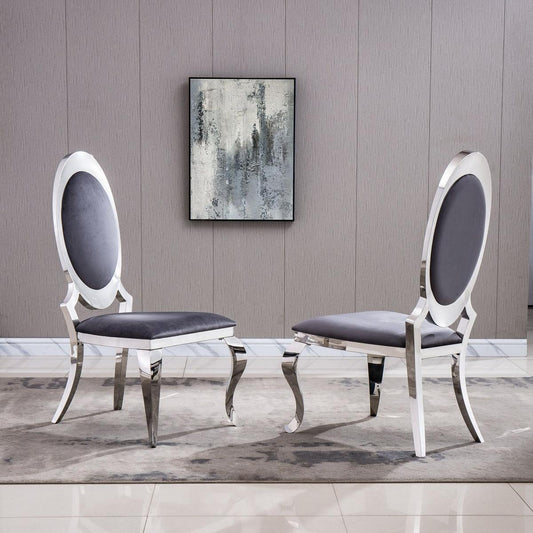 Velvet Dining Chair with Oval Backrest Set of 2, Stainless Steel Legs