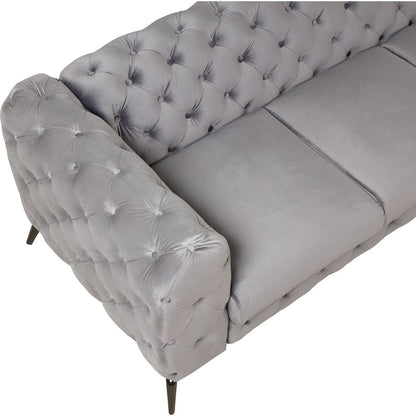 85.5" Velvet Upholstered Sofa with Sturdy Metal Legs, Modern Sofa Couch with Button Tufted Back, 3 Seater Sofa Couch for Living Room, Apartment, Home Office, Gray