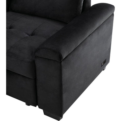 Sleeper Sectional Sofa, L-Shape Corner Couch Sofa-Bed with Storage Ottoman & Hidden Arm Storage & USB Charge for Living Room Apartment, Black