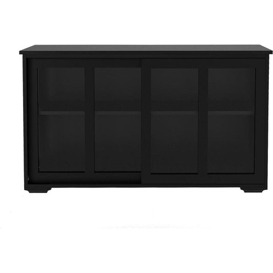 Kitchen Storage Stand Cupboard With Glass Door-Black