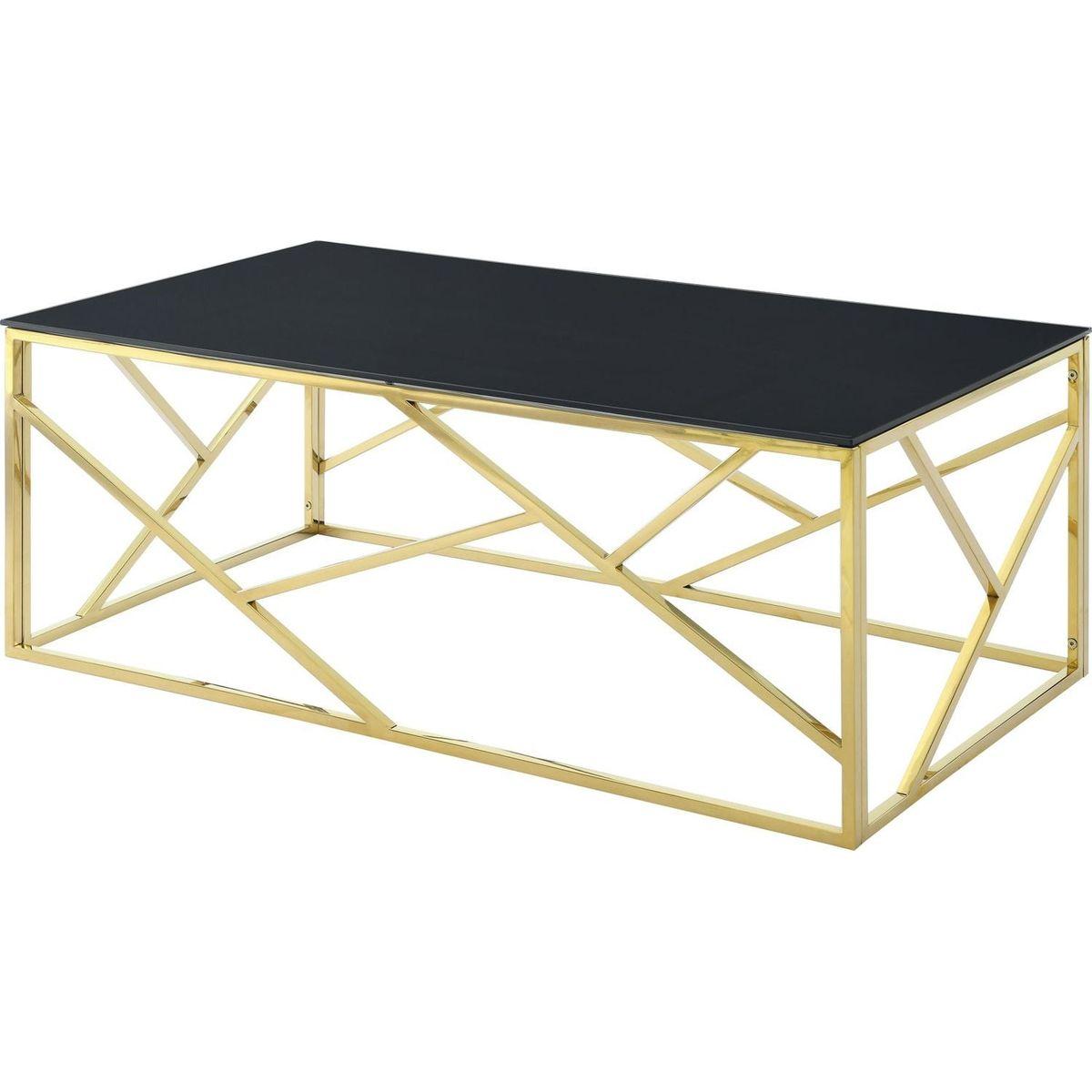 Modern Rectangular Coffee Accent Table with Black Tempered Glass Top and Stainless Steel Frame for Living Room Bedroom - Gold - Streamdale Furniture