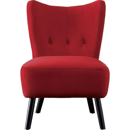 Unique Style Red Velvet Covering Accent Chair Button-Tufted Back Brown Finish Wood Legs Modern Home Furniture