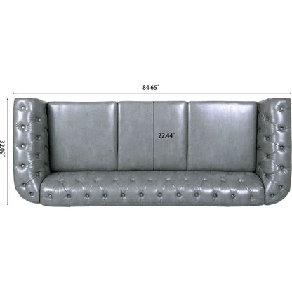 84.65" Rolled Arm Chesterfield 3 Seater Sofa.