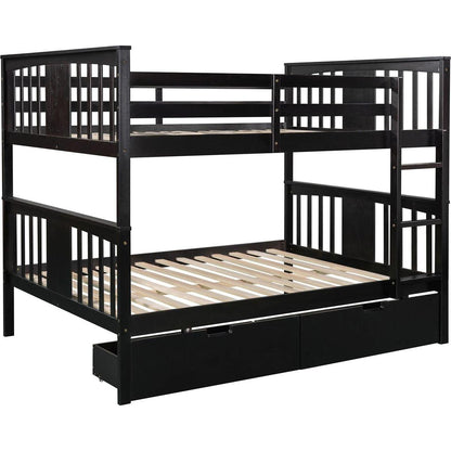 Full over Full Bunk Bed with Drawers and Ladder for Bedroom, Guest Room Furniture-Espresso