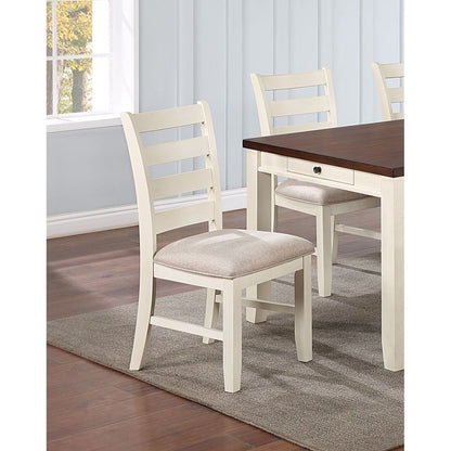 White Classic 2pcs Dining Chairs Set Rubberwood Beige Fabric Cushion Seats Ladder Backs Dining Room Furniture Side Chair