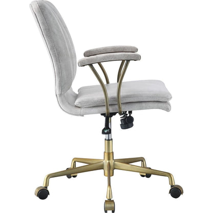 Damir Office Chair, Vintage White Top Grain Leather & Gold