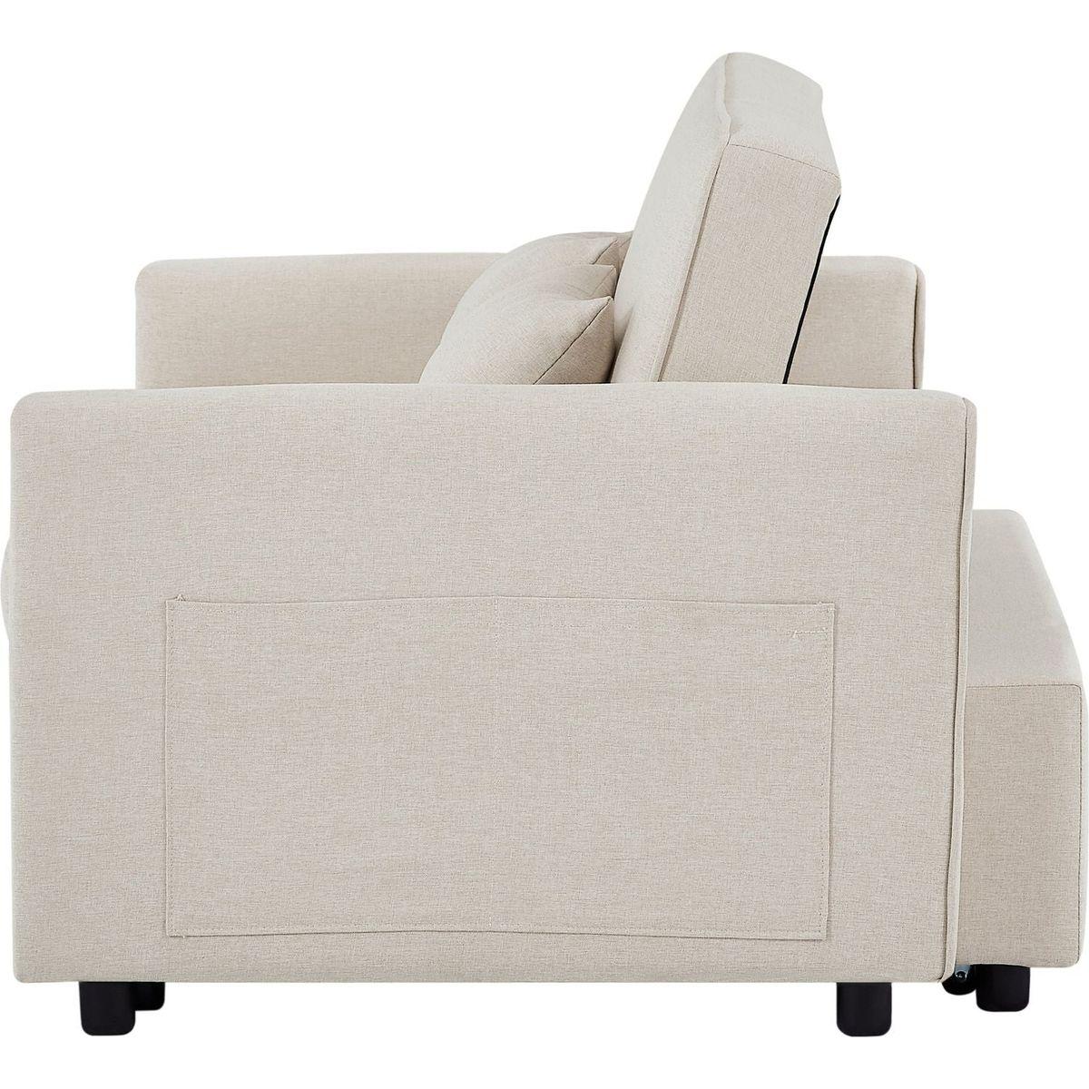 Modern Linen Convertible Loveseat Sleeper Sofa Couch with Adjustable Backrest, 2 Seater Sofa With Pull-Out Bed with 2 Lumbar Pillows For Small Living Room & Apartment