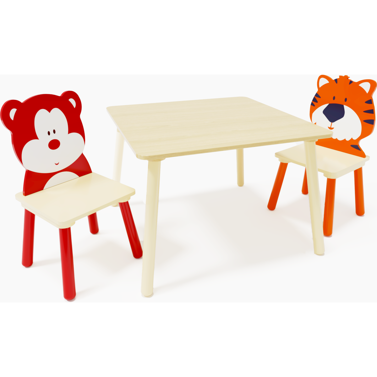 Kids Table and 2 Chairs Set, 3 Pieces Toddler Table and Chair Set, Wooden Activity Play Table Set (Bear&Tiger)
