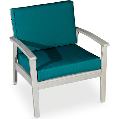 Deep Seat Eucalyptus Chair, Driftwood Gray Finish, Dark Green Cushions