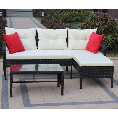 Outdoor patio Furniture sets 3 piece Conversation set wicker Ratten Sectional Sofa With Seat Cushions(Beige Cushion)