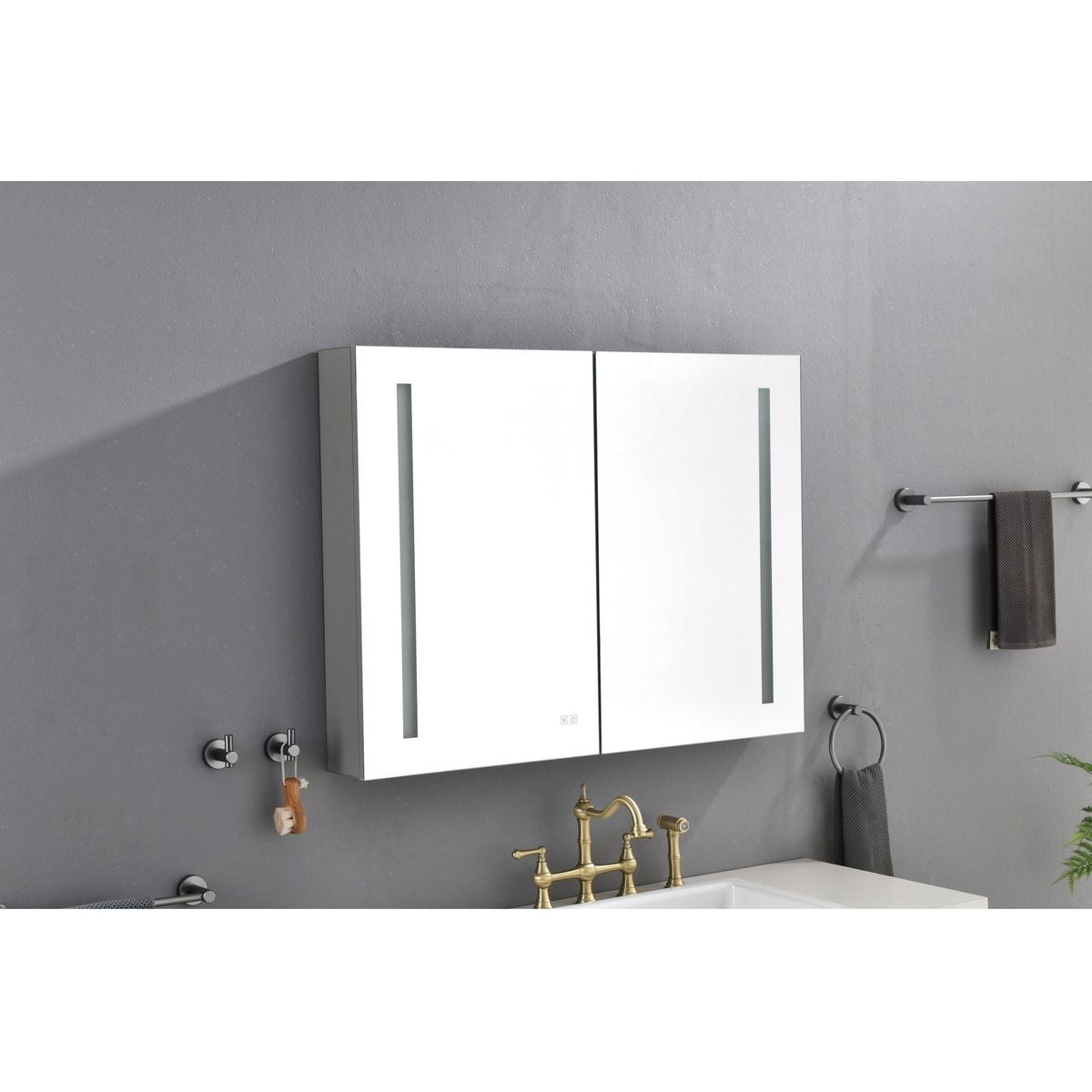 40in. W x 30 in. H LED Large Rectangular Aluminum Alloy Surface Mount Medicine Cabinet with Mirror