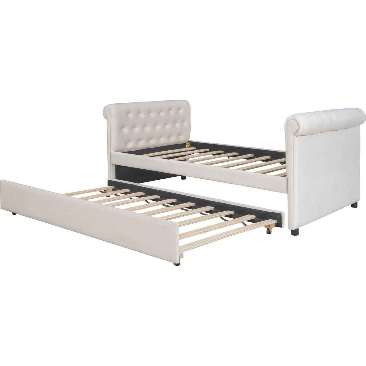 Twin Size Upholstered daybed with Trundle, Wood Slat Support, Beige(OLD SKU :LP000116AAA)