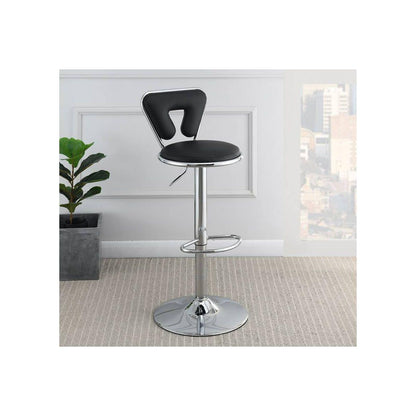 Adjustable Bar stool Gas lift Chair Black Faux Leather Chrome Base metal frame Modern Stylish Set of 2 Chairs