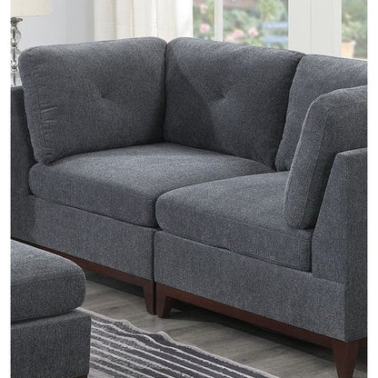 Ash Grey Chenille Fabric Modular Sofa Set 6pc Set Living Room Furniture Couch Sofa Loveseat 4x Corner Wedge 1x Armless Chair and 1x Ottoman Tufted Back Exposed Wooden Base