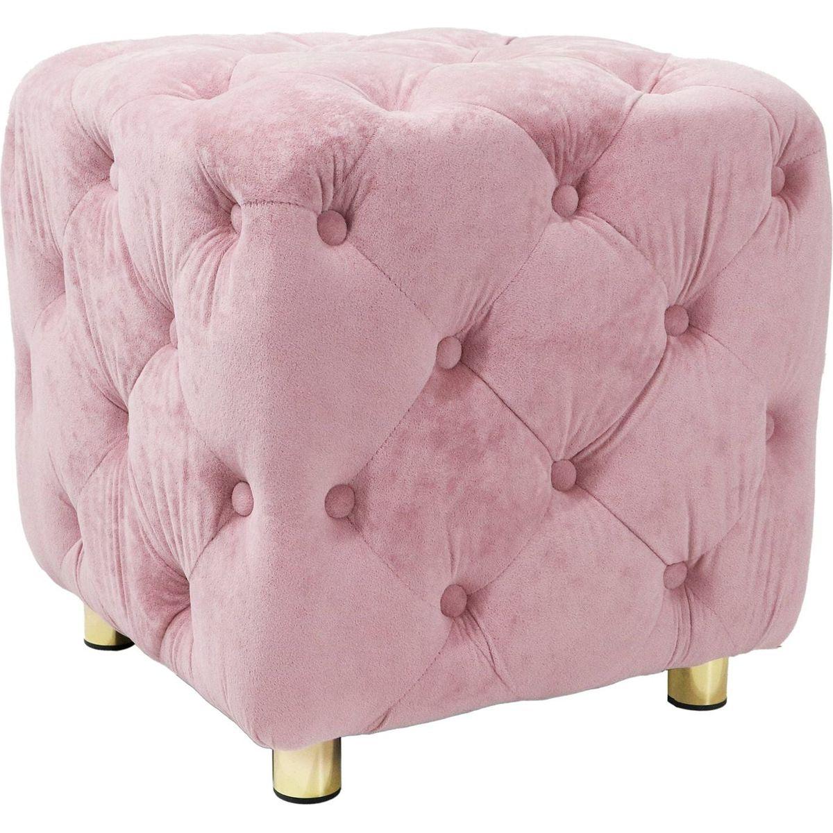 Pink Modern Velvet Upholstered Ottoman, Exquisite Small End Table, Soft Foot Stool, Dressing Makeup Chair, Comfortable Seat for Living Room, Bedroom, Entrance