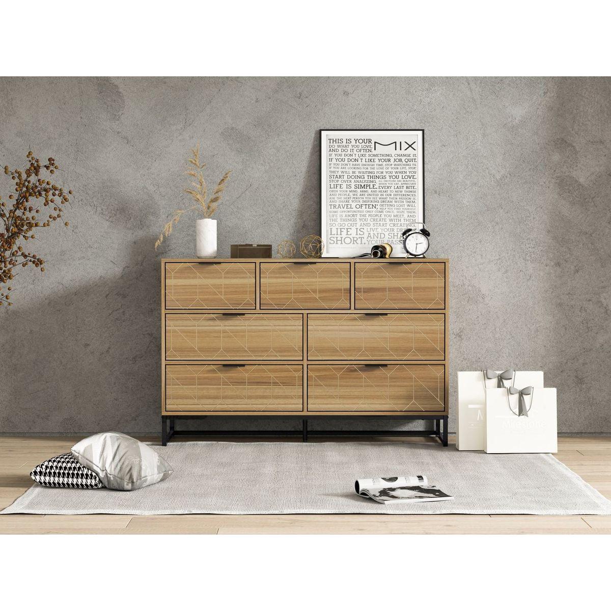 Modern 7 Drawer Dresser Wood Cabinet (Walnut)