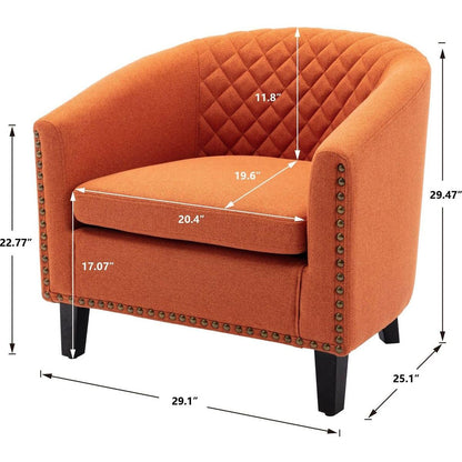 accent Barrel chair living room chair with nailheads and solid wood legs Orange linen