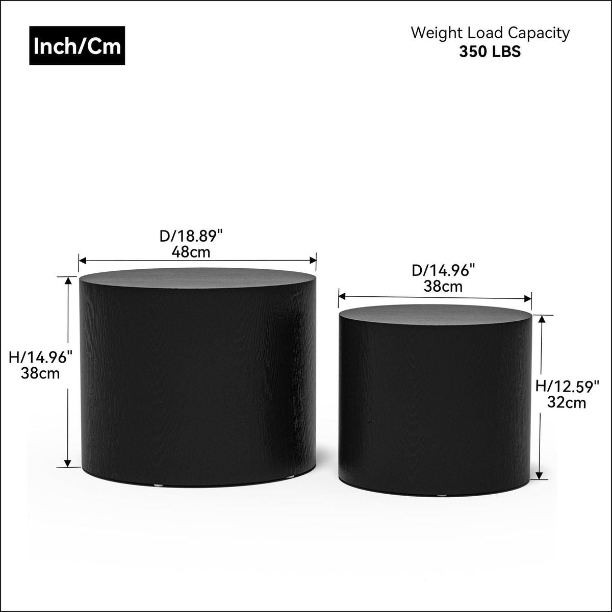 MDF with ash/oak/walnut veneer side table/coffee table/end table/nesting table set of 2(black),for living room, office, bedroomlack Oak