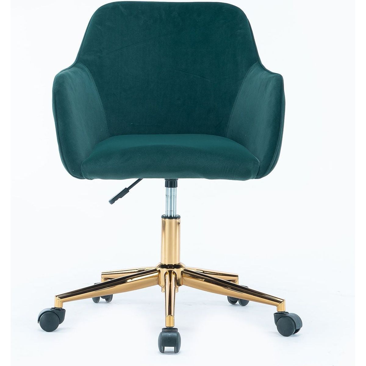 Modern Velvet Fabric Material Adjustable Height 360 revolving Home Office Chair with Gold Metal Legs and Universal Wheels for Indoor, Dark Green