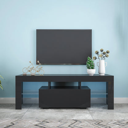 Black TV Stand with LED RGB Lights, Flat Screen TV Cabinet, Gaming Consoles - in Lounge Room, Living Room and Bedroom (Black)