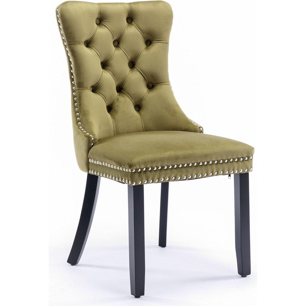 Nikki Collection Modern, High-end Tufted Solid Wood Contemporary Velvet Upholstered Dining Chair with Wood Legs Nailhead Trim 2-Pcs Setlive-Green