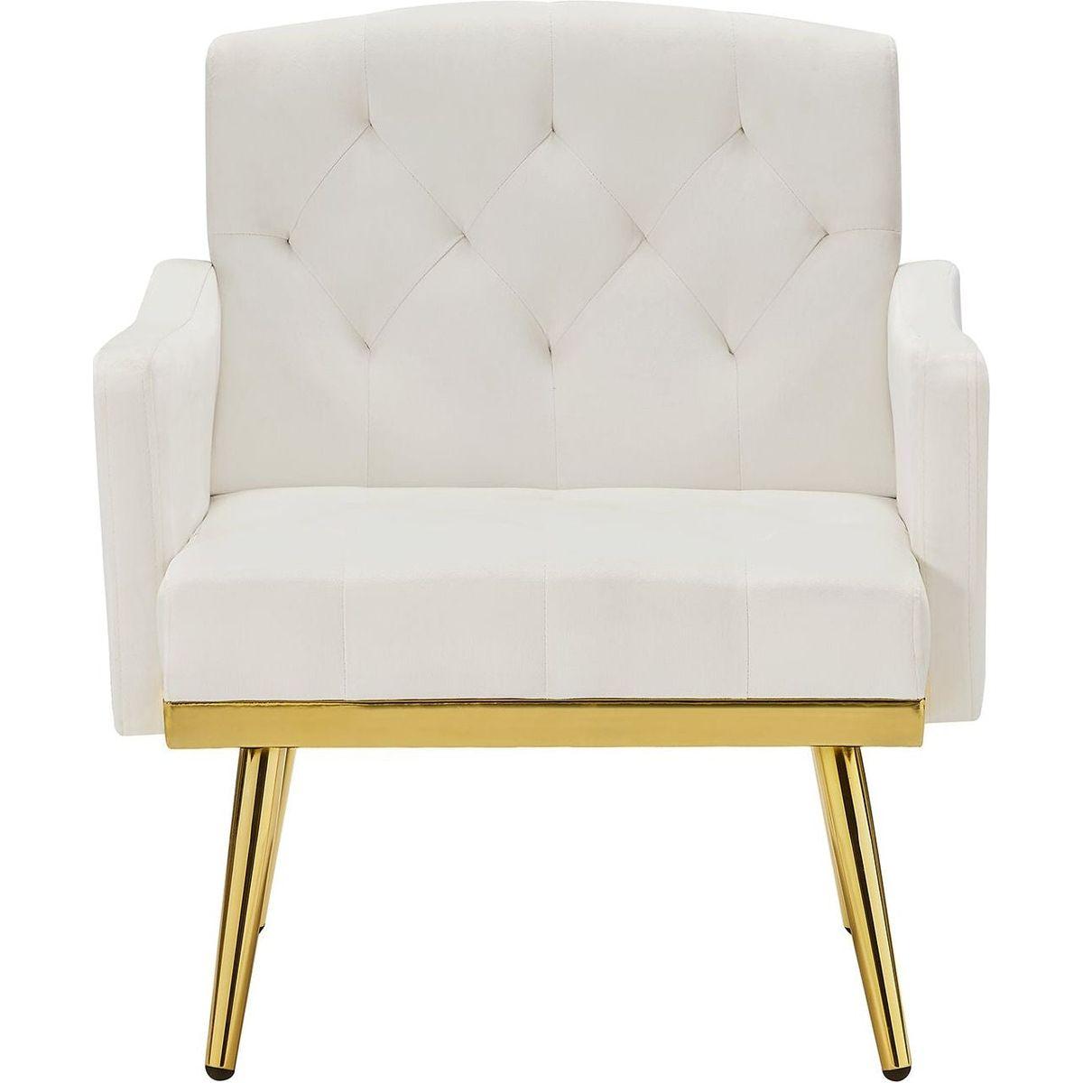 cream white velvet armchair with metal legs