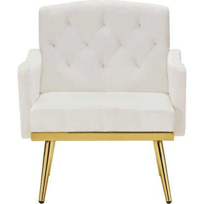 cream white velvet armchair with metal legs