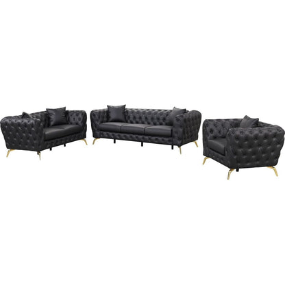 Modern 3-Piece Sofa Sets with Sturdy Metal Legs, Button Tufted Back, PU Upholstered Couches Sets Including Three Seat Sofa, Loveseat and Single Chair for Living Room Furniture Set, Black