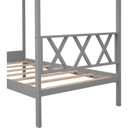 Twin Size Wood House Bed with Storage Space, Gray