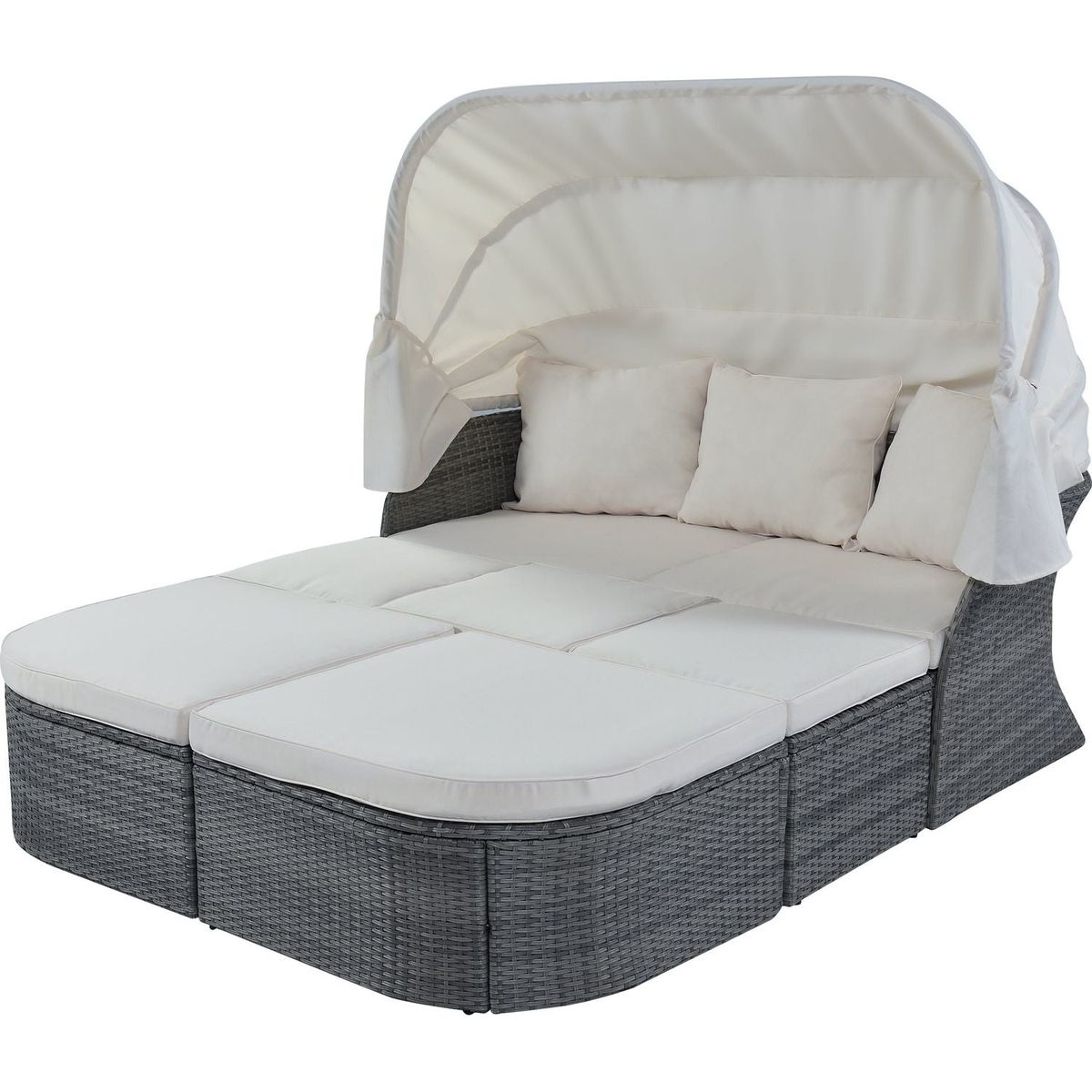 Outdoor Patio Furniture Set Daybed Sunbed with Retractable Canopy Conversation Set Wicker Furniture Sofa Set