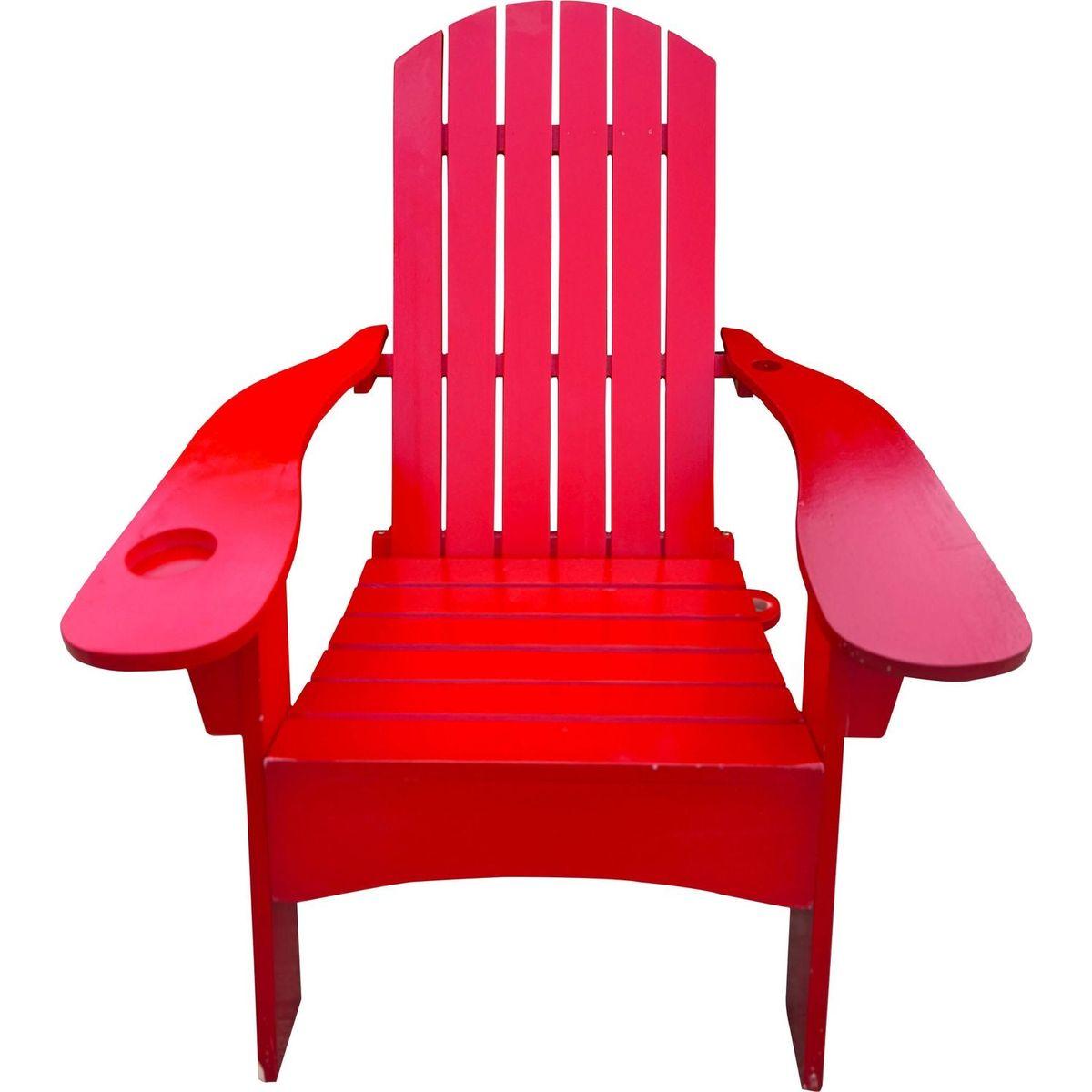 Outdoor or indoor Wood Adirondack chair with an hole to hold umbrella on the arm, red