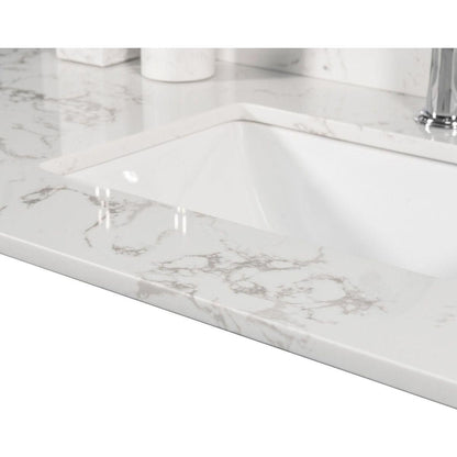 43"x22" bathroom stone vanity top engineered stone carrara white marble color with rectangle undermount ceramic sink and single faucet hole with back splash .