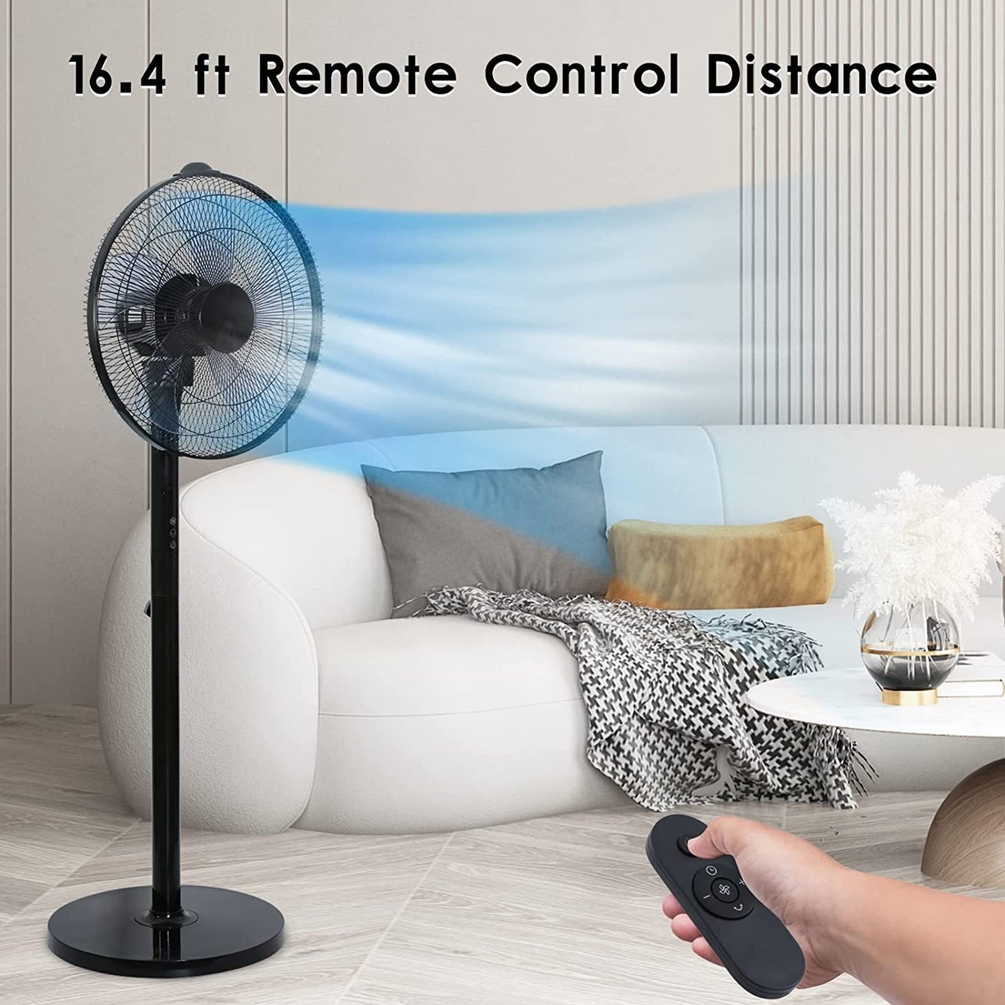 14.5" Adjustable 12 Levels Speed Pedestal Stand Fan with Remote Control for Indoor, Home, Office and College Dorm Use, 90 Degree Horizontal Oscillating, 9 Hours Timer, 14.5 Inch, Black