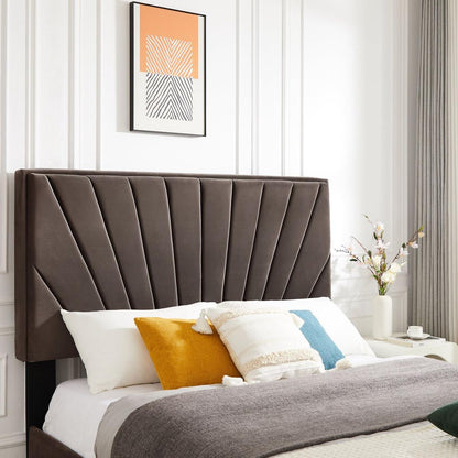 Full bed with two nightstands, Beautiful line stripe cushion headboard, strong wooden slats + metal legs with Electroplate