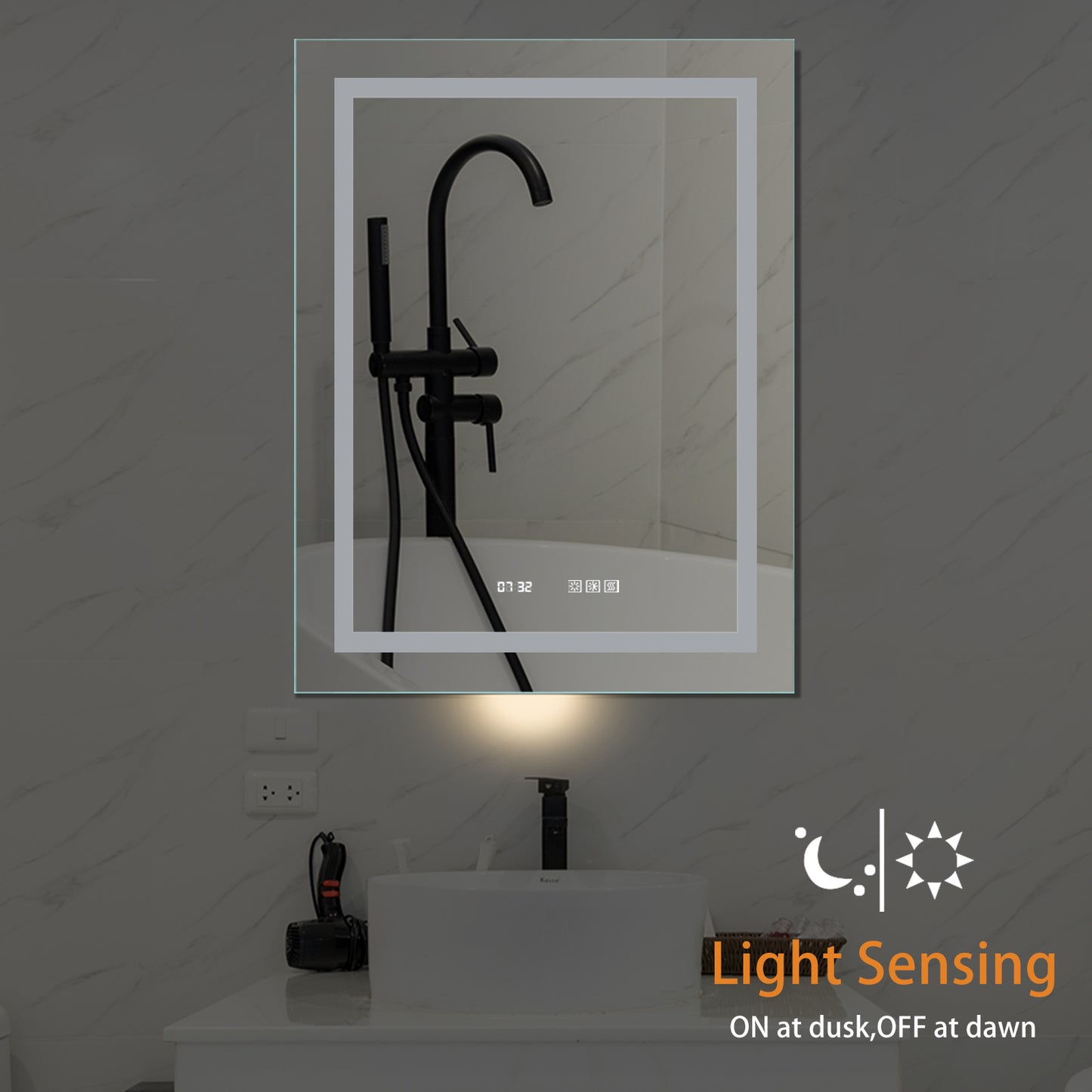 LED Bathroom Vanity Mirror, 36 x 28 inch, Anti Fog, Night Light, Time, Temperature, Dimmable, Color Temper 3000K-6400K, 90+ CRI, Vertical Wall Mounted Only