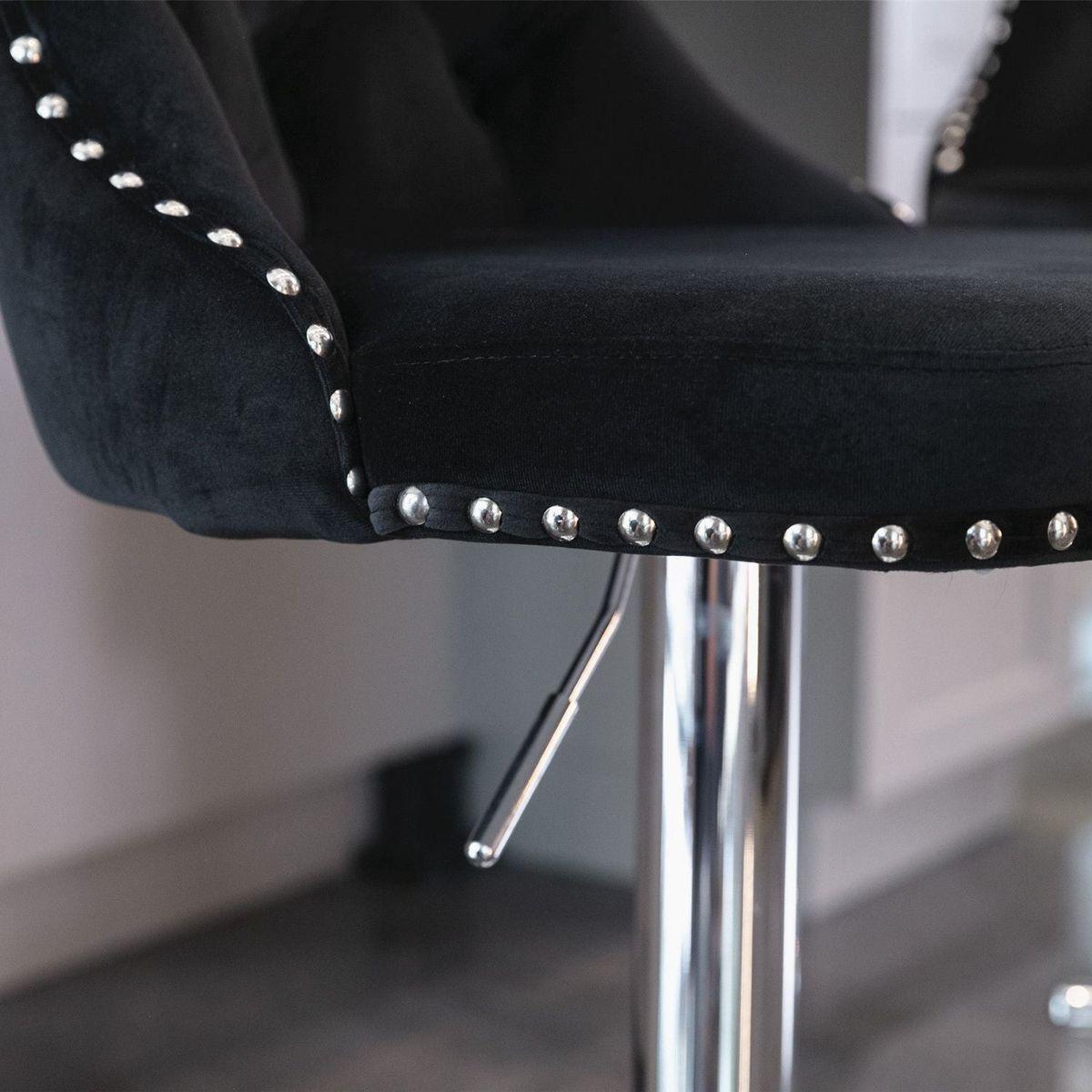 Swivel Velvet Barstools Adjusatble Seat Height from 25-33 Inch, Modern Upholstered Chrome base Bar Stools with Backs Comfortable Tufted for Home Pub and Kitchen Islandlack, Set of 2) - Streamdale Furniture