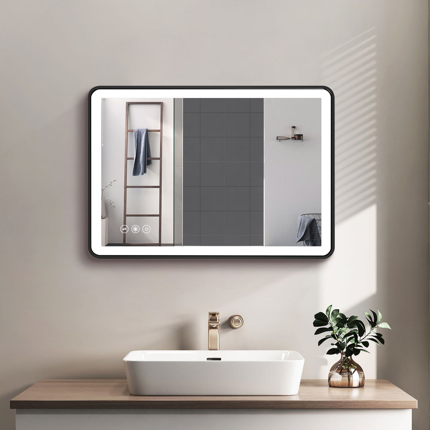 24x32 Black Metal Framed Bathroom Mirror for Wall Rounded Rectangle Mirror, Bathroom Vanity Mirror, Hotel, Anti-Rust Hangs Horizontally or Vertically