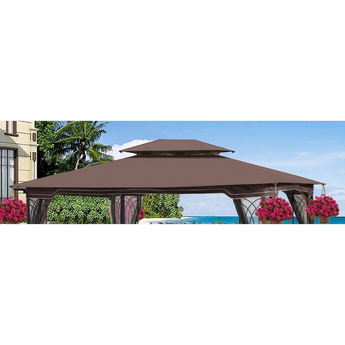 13x10 Ft Patio Double Roof Gazebo Replacement Canopy Top Fabric,Brown